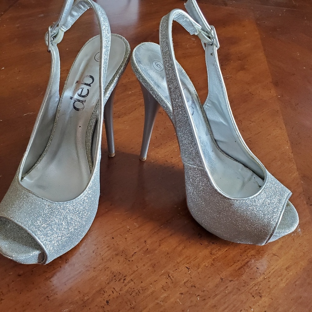 Silver glitter heels